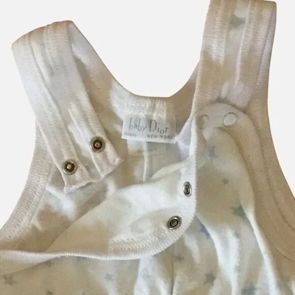 BABY DIOR Vintage Baby Romper 24M White Blue Star Overalls USA 27–30 lbs VBC - Picture 4 of 5